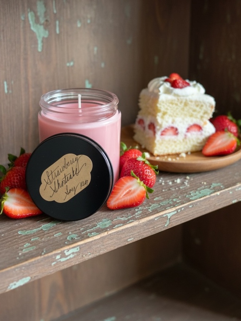 Handmade Handpoured Strawberry Shortcake Scented  8oz Soy Jar Candle
NWT